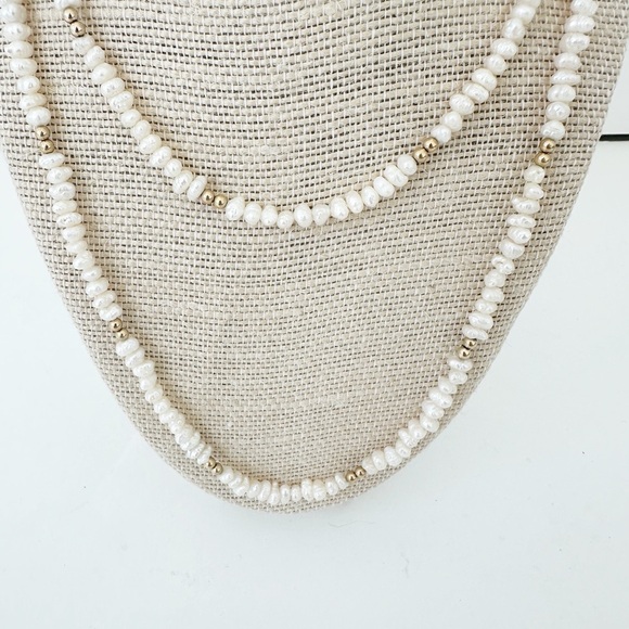 Genuine Pearl & Gold-Colored Bead Necklace White 38" - Picture 4 of 8